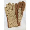 Gants marron en cuir et crochet