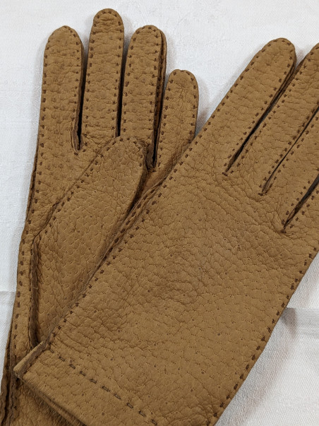 Gants marron en cuir coutures apparentes friperie second life