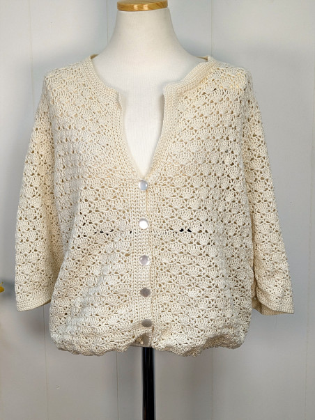 Gilet en crochet blanc cassé friperie second life