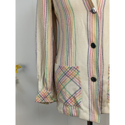 Veste blanche et multicolore 70s friperie second life