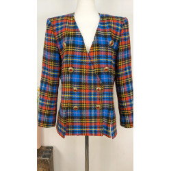 Veste tartan bleu jaune rouge -  Yves Saint Laurent  - T40 friperie second life