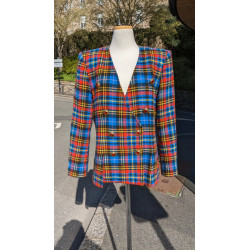 Veste tartan bleu jaune rouge -  Yves Saint Laurent  - T40 friperie second life