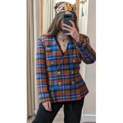 Veste tartan bleu jaune rouge -  Yves Saint Laurent  - T40 friperie second life