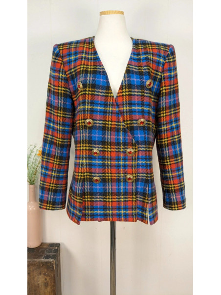 Veste tartan bleu jaune rouge -  Yves Saint Laurent  - T40 friperie second life