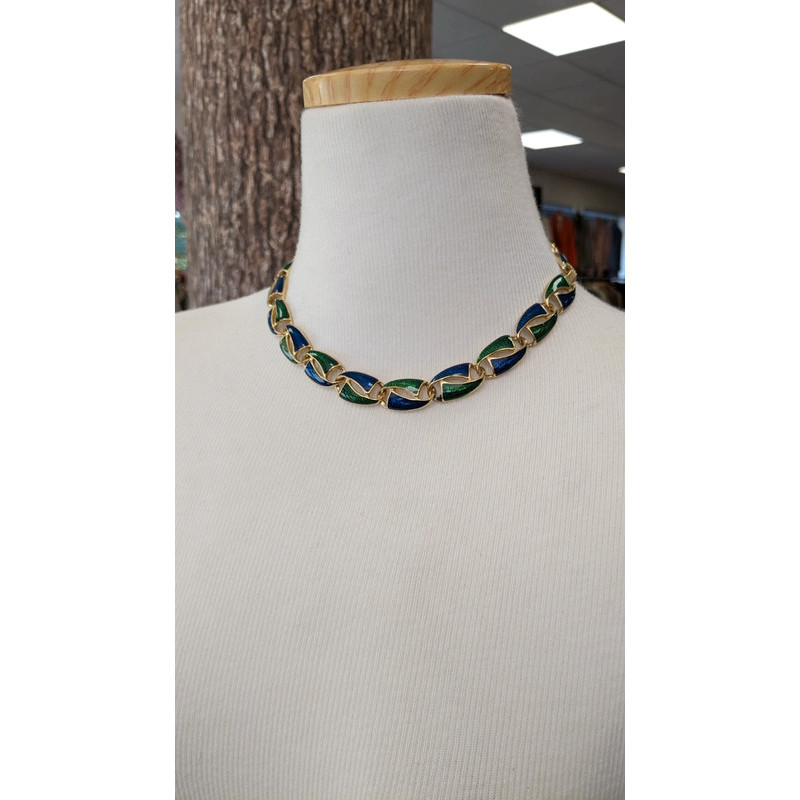 collier bleu et vert doré