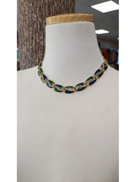 collier bleu et vert doré