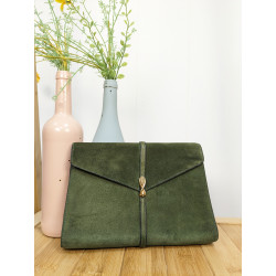 Petit sac pochette en daim vert foncé