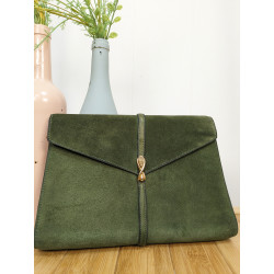 Petit sac pochette en daim vert foncé