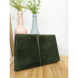 Petit sac pochette en daim vert foncé