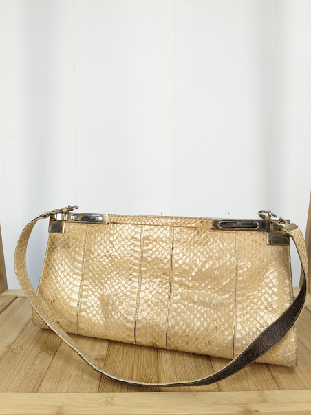 pochette de soirée beige en cuir exotique