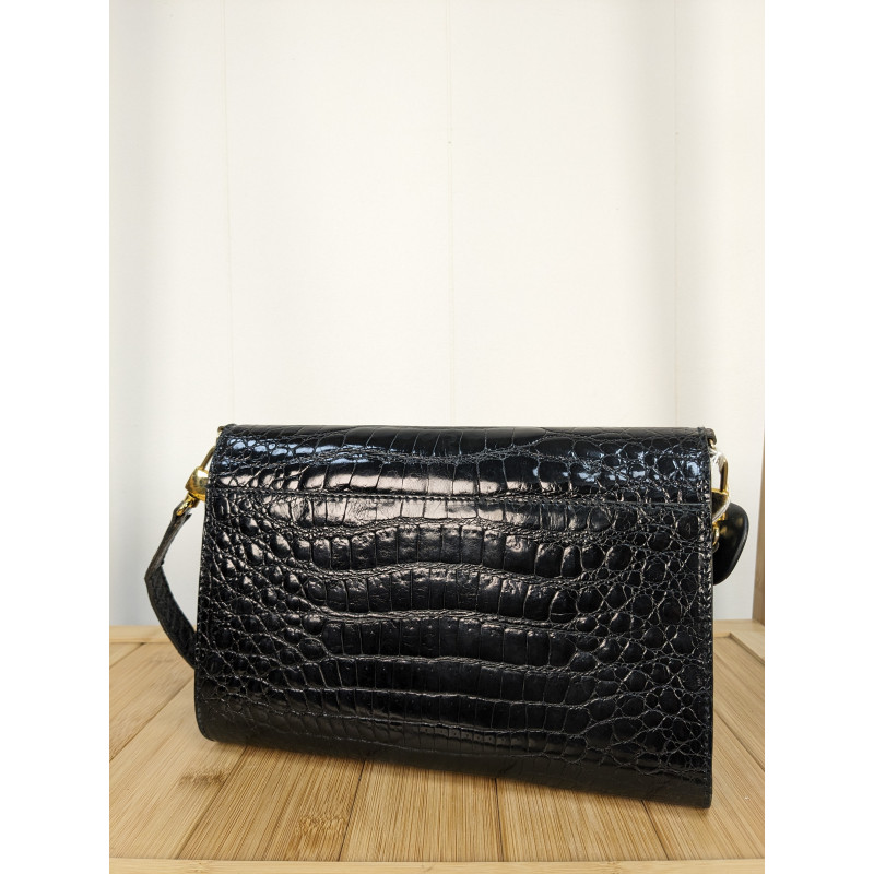 Friperie Second Life Petit sac croco noir bandouliere ou porte epaule