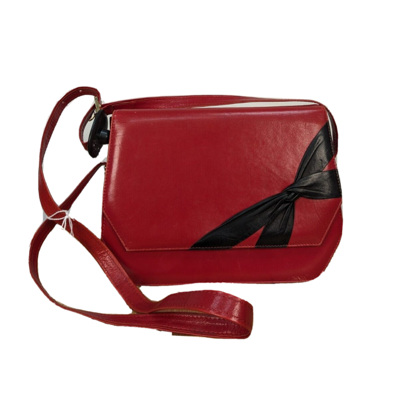 petit sac bandoulière ou porté épaule rouge et noir - cuir - vintage