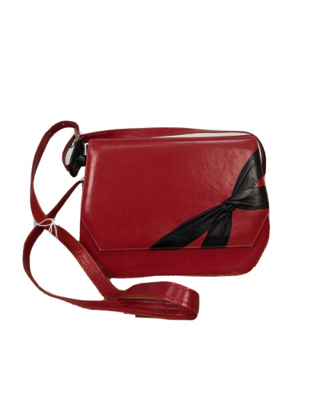 petit sac bandoulière ou porté épaule rouge et noir - cuir - vintage