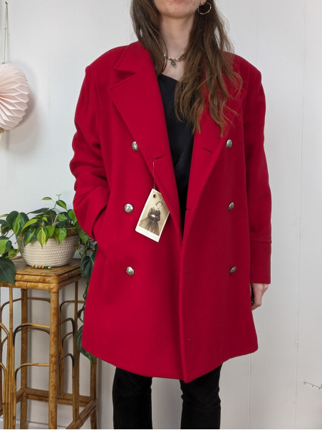 Manteau rouge vintage 80% laine T42/44 friperie second life