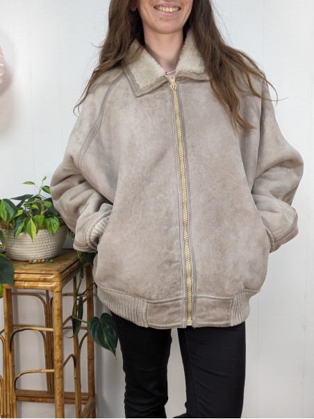 Bomber en peau lainée - 100% mouton - made in France - O'Ned T50 friperie second life