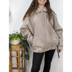 Bomber en peau lainée - 100% mouton - made in France - O'Ned T50 friperie second life