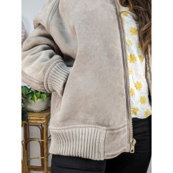 Bomber en peau lainée - 100% mouton - made in France - O'Ned T50 friperie second life