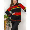 Pull vintage rouge noir et jaune 80% laine 10% mohair friperie second life