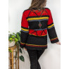 Pull vintage rouge noir et jaune 80% laine 10% mohair friperie second life