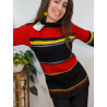 Pull vintage rouge noir et jaune 80% laine 10% mohair friperie second life