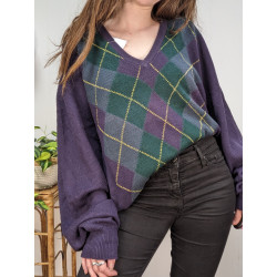 Pull violet à losanges 50% laine T.58