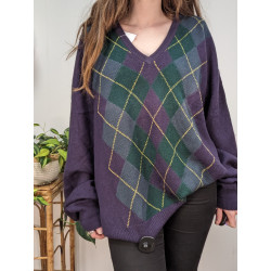 Pull violet à losanges 50% laine T.58