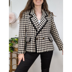 Veste vintage noire et blanche 100% laine - made in france friperie second life