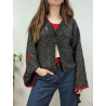 gilet noir chiné et rouge 1 bouton manches larges friperie second life