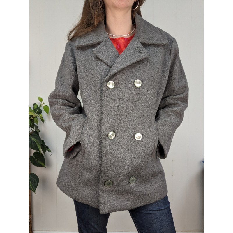 Manteau court en laine vintage gris T.L friperie second life