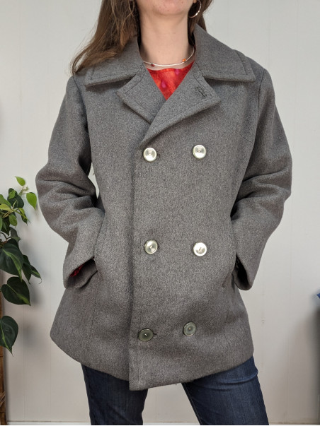 Manteau court en laine vintage gris T.L friperie second life