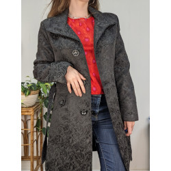 Manteau trench noir broderies Kangtai T40 friperie second life