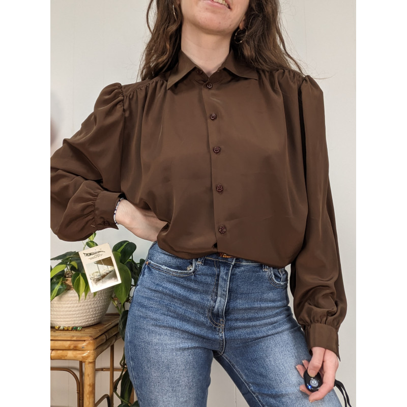 Chemise fluide marron Printemps vintage T.40 friperie second life