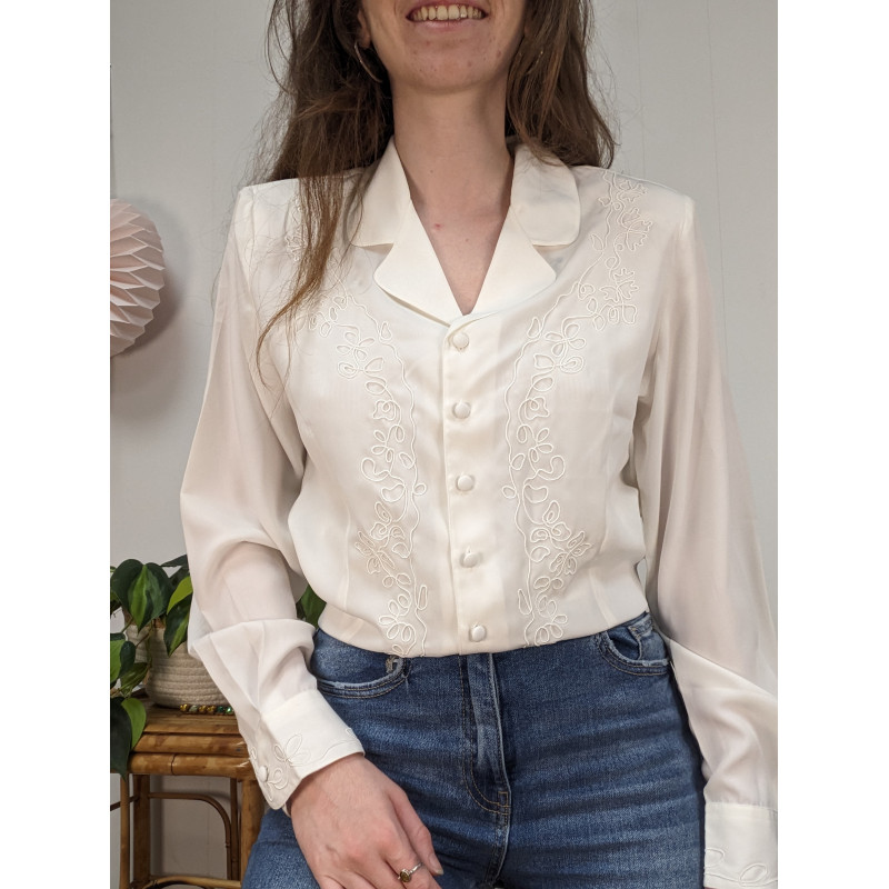 Chemise fluide blanche à broderies T40