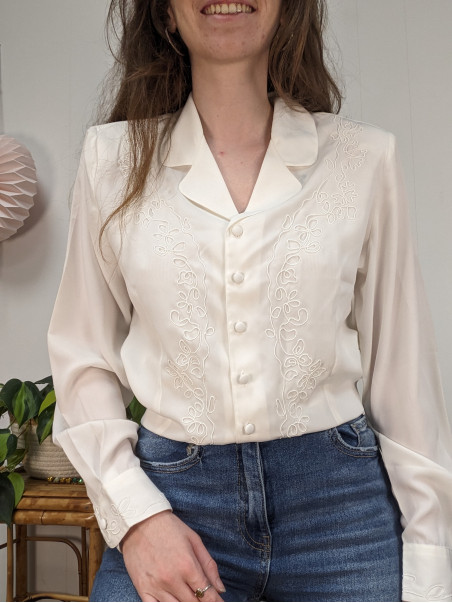 Chemise fluide blanche à broderies T40