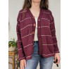 Gilet tricoté main violet blanc rayé T.M