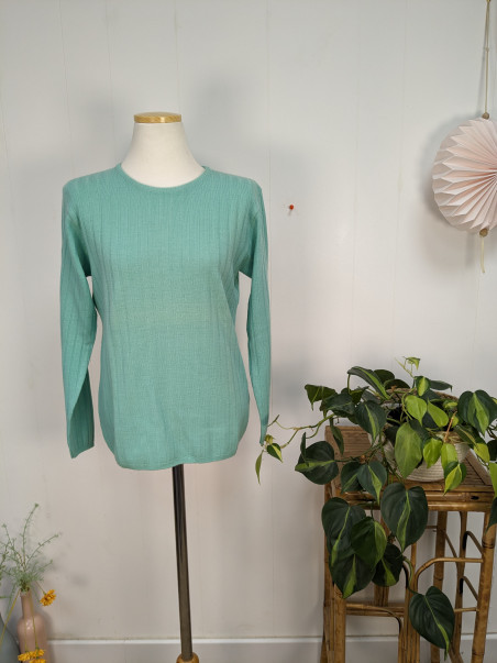 petit pull vert 50% laine mérinos fabriqué en Italie T.38 friperie second life