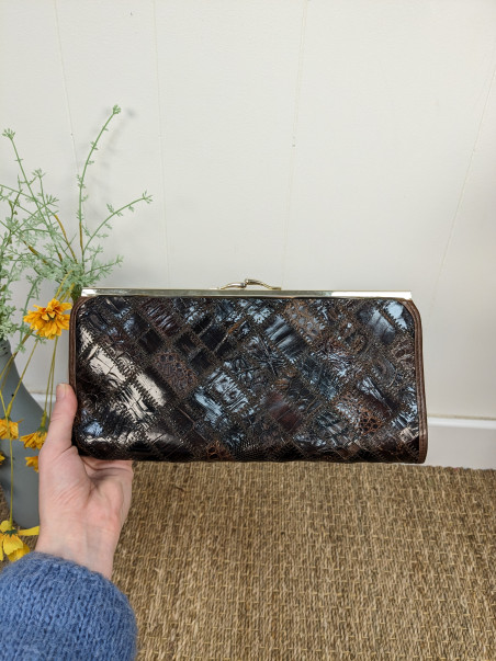 Pochette en cuir vintage marron patchwork