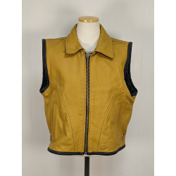 Veste en cuir moutarde sans manches T.L