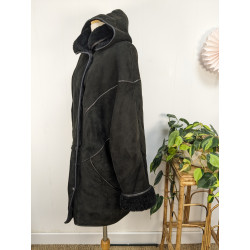 Manteau en peau lainée noire T1 vintage