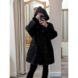 Manteau en peau lainée noire T1 vintage