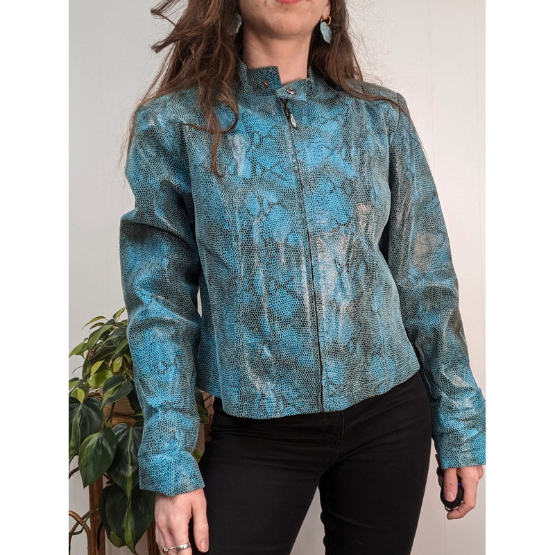 veste en cuir rené derhy taille L cuir bleu