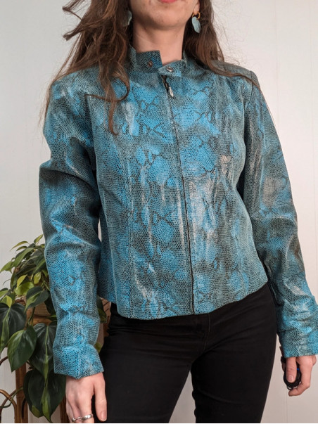 veste en cuir rené derhy taille L cuir bleu