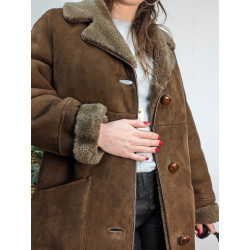 Manteau en peau lainée vintage marron t36