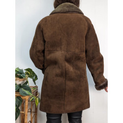 Manteau en peau lainée vintage marron t36