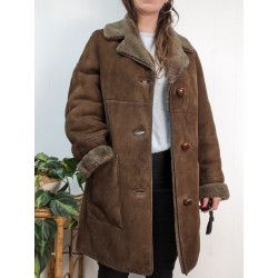 Manteau en peau lainée vintage marron t36